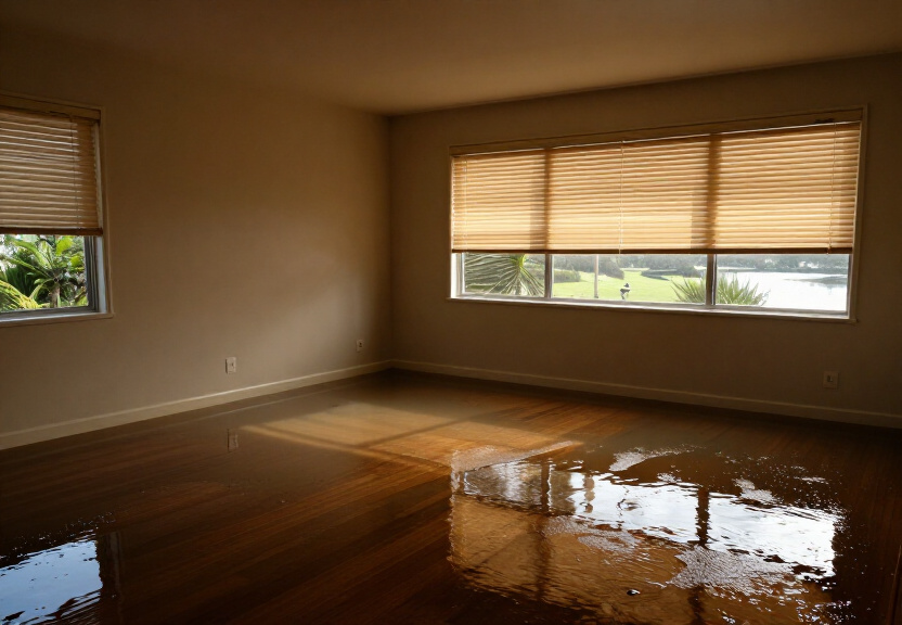 Warped timber floorboards in a Cheltenham property before drying